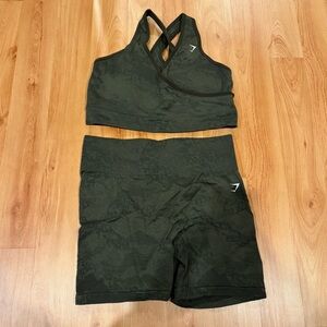 Gymshark Adapt Camo Sports Bra & Shorts Set- Moss/Olive Green